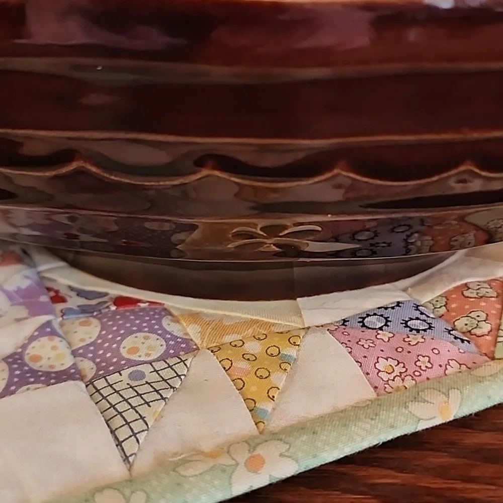 Marcrest Stoneware Daisy Dot Brown Divided Serving Dish Bowl Ovenproof Vintage